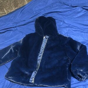Navy blue faux fur hooded jacket